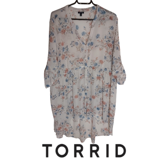 Torrid Sheer Floral High-Low Blouse/Cover Up - Picture 1 of 9